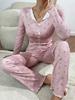Pijama Sexy de Exportación Europea y Americana Transfronterizo para Mujer con Solapas, Lazos Rizados, Pantalones de Manga Larga, Ropa para el Hogar, Ropa de Dos Piezas para Mujer
