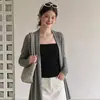 Top xale de tricô cinza estilo francês com proteção solar de seda gelada para mulheres, peça externa tipo regata de verão, cardigã transparente para ar condicionado