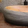Lavabo de encimera retro con veta de madera sintética, lavabo creativo grande de forma ovalada para balcones de casa de huéspedes