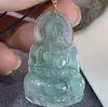 Jadeíta Azul Hielo Natural Grado A, Oro de 18 Quilates de Alta Gama Incrustado con Plata 925, Rodeado de Pedrería, Diseño Sencillo de Guanyin, Pieza Única