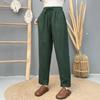 Pantalones casuales Harlan de lino retro artísticos de primavera y verano de 2025 para mujer, con cintura holgada y cintura ancha, combinables con todo.