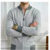 Suéter masculino de outono e inverno estilo americano de luxo leve, novo cardigã jaqueta de tricô com zíper e blocos de cor slim fit, suéter moderno de manga longa