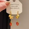 Aretes de Caballo Pequeño con Carácter de Fortuna Rojo Goteado de Aceite Año Nuevo Aguja de Plata, Aretes Festivos Estilo Chino Nuevo Año Zodiacal, Aretes de Gama Alta para Mujer