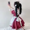 Roupa de Gata Maid Vermelha Lolita Maid Outfit Fantasia Cosplay Vestido Cos Maid Tamanho Grande