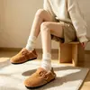 Nuevos Zapatos Peludos de Punta Redonda para Mujer Otoño/Invierno 2026, Estilo Coreano con Hebilla, Forrados de Lana, Mocasines Planos Casuales de Lana