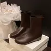 Botas altas retro de estilo minimalista con punta redonda, que aumentan la altura, para mujer, nueva colección primavera/otoño 2026, botas elásticas ajustadas, botas altas de montar