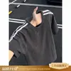 Camiseta de verano para hombre de manga corta, color gris oscuro con patrón de trigo, patchwork de bloques de color, tres rayas, diseño único, adecuada para parejas
