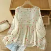 Camisa Babydoll Colorida com Bolinhas Estilo Japonês Doce e Literário de Verão Estilo Preguiçoso Solto Versátil Camisa de Linho