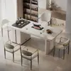 Conjunto moderno de mesa de centro e cadeiras em rocha estilo creme com chaleira integrada para varanda, estação de chá de salão de beleza e mesa de chá para uso doméstico