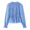Roupas Femininas Transfronteiriças 2026 Moda Europeia e Americana Elegante Slim-Fit Xadrez Colmeia Camisa de Manga Longa com Gola Meia-Alta com Toque de Luxo Atacado