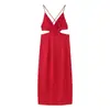 Estilo Europeu e Americano Transfronteiriço Exportação Aliexpress Roupa Feminina Zr Vestido Novo com Design Recortado Textura Cetim de Seda
