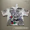 Transfronterizo 26Sskleep Nueva Marca de Moda Calle Principal Resistente Calavera Lavado Vintage Corta Ancha Retro Strass Camiseta de Manga Corta