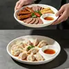 Plato redondo para dumplings con platito para vinagre, plato para salsa para mojar dumplings, plato dividido, papas fritas, plato de bocadillos, plato de frutas y plato para guisos estofados