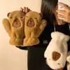 Luvas Fofas de Pelúcia para Manter as Mulheres Aquecidas no Inverno, Luvas de Lã com Desenho Engraçado de Pato Amarelo, com Alça para Ciclismo para Prevenir o Frio, Luvas Completas (Mitts)