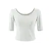 152-2026 Nova Coleção Primavera/Verão Estilo Sexy Emagrecedor Camiseta Base Top Estilo Europeu e Americano Moda Gola Baixa Manga Média Camiseta para Mulheres