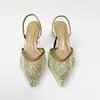 Zapatos de Tacón Alto con Punta Puntiaguda, Bordados de Perlas, Transpirables de Malla para Mujer 2025 Otoño Nuevo Baotou Moda Sandalias de Tira al Tobillo de Moda para Mujer