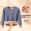 Suéter de tricô com gola redonda para o inverno, roupa íntima térmica, forrado com fleece, espessado, alta elasticidade, top de lã de camelo, roupa de outono masculina resistente ao frio