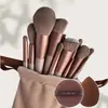Kit de 13 Pincéis de Maquiagem Cor Café com Esponja e Necessaire