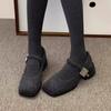 Novos Sapatos Mary Jane de Pelo para Roupas de Inverno Femininas, Novos Sapatos Franceses Retrô de Lã Grossa com Salto Alto para Mulheres