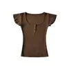 Estilo Puro Desejo Verão Novo Gola U Manga Curta Cor Sólida Cintura Alta Slim Fit Camiseta Curta para Mulheres