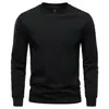 Nueva camiseta de manga larga para hombre, venta al por mayor transfronteriza de otoño e invierno, algodón peinado, elástica, color liso, cuello redondo, talla grande, corte ajustado