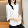 Blusa de Gasa 2026 Nueva Colección Primavera/Verano Estilo Fluido Ceñida a la Cintura que Disimula el Vientre Top Versátil con Mangas Tres Cuartos, Camisa Atada que Reduce la Edad para Mujer