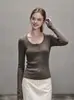 Suéter de Punto de Color Sólido Simple 2026 Manga Larga para Mujer Estilo Nuevo Cuello Semi Abierto Ajustado Cortavientos 7861