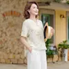 Moda Mãe Verão Roupa Top Pequeno Estiloso 2026 Novo Conjunto Mulheres de Meia-Idade e Idosas Verão Temperamento Toque de Alta Classe Top