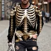 Camiseta de manga larga de moda para hombre, corte ajustado, poliéster casual, cuello redondo, estampado geométrico, lavable a máquina
