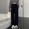 Pantalones anchos de punto para mujer, otoño e invierno 2024, nuevos pantalones holgados de cintura alta, informales, con abertura vertical y tubo recto.