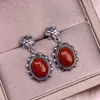 Pendientes Rojos del Sur Plata s925 Incrustada Retro Plata Pendientes Cortos Exquisitos Moda para Viajar Simples Joyería para Orejas de Mujer Rojo del Sur