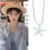 Collar Retro de Estrella de Mar para Chica Hot Cadena Larga para Suéter Estilo Vacacional Collar Plateado Escarchado Estilo Marino Colgante de Estrella