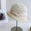 Chapéu de Pescador Leve Retrô com Aba de Papel Japonês para Mulheres, Chapéu de Tricô Respirável de Verão com Laço de Fio de Vidro, Chapéu de Sol