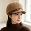 Chapéu de inverno feminino de pelo sintético de coelho para mães, chapéu de lã tricotado quente e grosso para meia-idade e idosos, chapéu de avó à prova de frio e vento