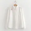 Camisa de Gaze de Algodão de Camada Dupla com Manga Longa para Mulheres Estilo Coreano Artística Solta Bordada Macia para Mulheres