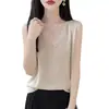 Camisola de Tencel para Mujer, Nuevo Estilo de Verano, Cuello en V, Adecuada para Usar en Capas o Sola, Corte Holgado, Sin Mangas, Capa Base Delgada