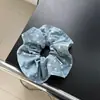 Chica Coreana Azul Denim Tela de Mezclilla Estampado Anillo de Intestino Delgado Diadema Accesorios para el Cabello Corazón de Niña Bufanda Cuadrada Coreana Estilo Cabeza de Bola