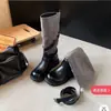 Botas de Salto Grosso Franzidas Vintage Novidade Outono 2026 para Mulheres, Botas de Cavaleiro Versáteis Moda Curta Slim-Fit