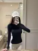Top Térmico Interior Negro para Mujer 2026 Nuevo Principios de Otoño Petite Hombro Normal Corte Ajustado Cintura Ceñida Manga Larga Camiseta Top para Mujer
