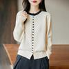 Cardigan de Tricô Gola Redonda Algodão Puro Manga Longa Feminino Bloqueio de Cores Solto Versátil Outono Inverno 2025 Novo