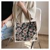Bolso de Mano Floral Portátil Estilo Coreano de Gran Capacidad para Mujer con Rayas de Algodón y Lino Bolsa de Tote para el Trabajo y el Viaje