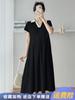Maternidad Verano Nuevo Color Contraste Cuello Polo Suelto Plisado Vestido Largo Cubre Vientre Talla Grande Vestido para Mujer