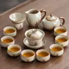 Juego de Té Kung Fu de Horno Ru Modelo Nuevo 2026 para Uso Doméstico, Juego de Té de Cerámica con Gaiwan, Tetera y Tazas de Té