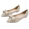 Comercio Electrónico Transfronterizo Zapatos Planos de Verano para Mujer Modelo Nuevo 2026 con Lazo y Pedrería, Boca Baja, Zapatos de Mujer Talla Grande 41 a 43
