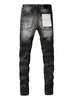 Calça masculina da moda com patches, corte slim, estilo high street, rasgada, alta qualidade, jeans slim fit, em estoque para primavera e outono