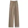 Pantalones de pierna ancha de cachemir de alta gama para mujer, de cintura alta, con bolsillos traseros, buena caída, pierna recta, engrosados en los cuatro lados, hace que las piernas parezcan rectas