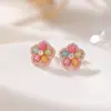 Yiluyin Pendientes de Plata de Ley S925 Chapados en Oro Rosa Color Caramelo Flor de Cinco Pétalos Incrustada Plata Super Brillante Venta al por Mayor