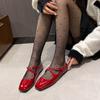 Zapatos Mary Jane con Tira Cruzada N2-1 con Punta Cuadrada, Correa de Hebilla Baja, Zapatos Mary Jane Planos para Mujer, Zapatos de Boda, Zapatos de Boda Planos