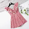 Traje de Banho de Casal Estilo Coreano Novo Peça Única Estilo Saia Ângulo Reto Conservador Estilo Coreano Xadrez Maiô Feminino Calça de Praia Masculina