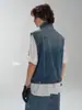 Colete Jeans Estilo Vintage com Gola Meia-Alta e Múltiplos Bolsos, Peça de Roupa sem Mangas para Mulheres